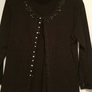 Boston Proper sequin neckline rhinestone button detail cardigan